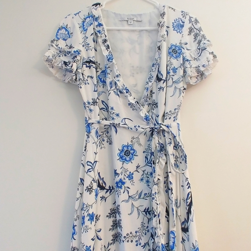 Long White with Blue Floral Dress